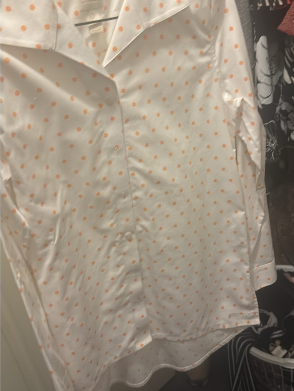 Chico's White Button-Down Shirt with Peach Dot Print